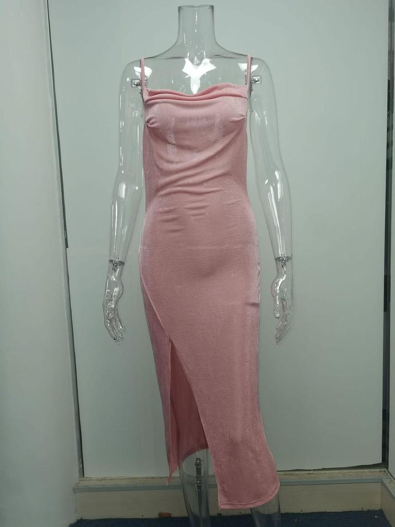 Модное женское весеннее новое темпераментное платье с разрезом и светоотражающей поверхностью, элегантная женская одежда