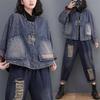 Denim Jacket Women 2025 Autumn Long Sleeve Deep Color Vintage Loose Short Casual Splicing Coat