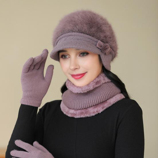 3 шт./комплект для женщин среднего возраста, зимняя шапка, шарф, перчатки, комплект, толстая вязаная защита ушей