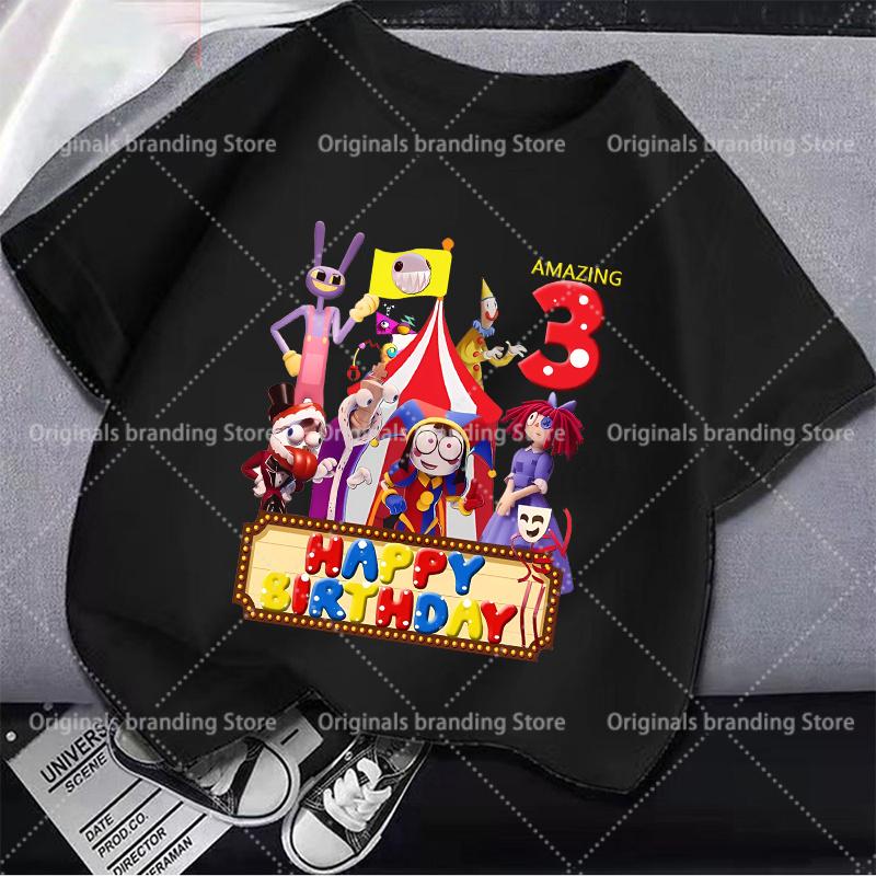 The Amazing Digital Circus Theme Birthday Short Sleeves Boy Girl T-Shirt Kid Party Clothes Kawaii Round Neck Tops Baby Clothing