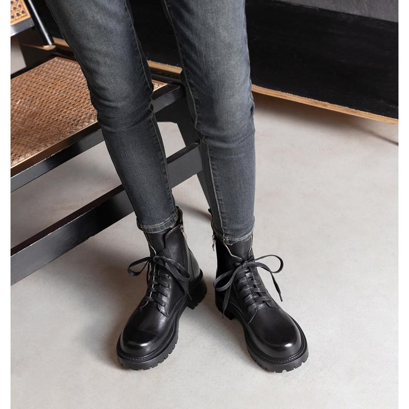 Новые осенне-зимние женские ботинки Модные рыцарские ботинки для женщин Круглый носок Массивный каблук Женская обувь Zapatos Mujer Обувь на платформе