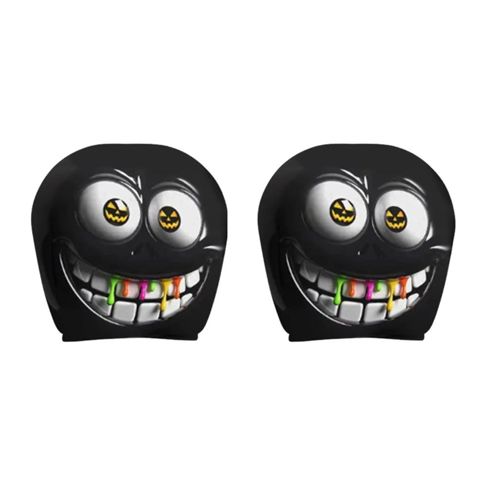 2Pcs Black Car Headrest Cover Scary Face Printing Car Headrest Protector Car Seat Cover  Halloween