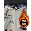 Womens Cotton Hooded Sweatshirt Embroidered Plaid Detail Zip-Up Loose Fit Casual Winter Wear