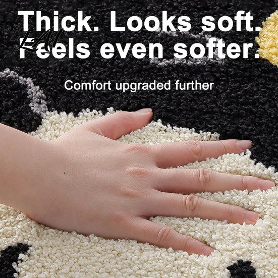 Durable Floor Mat Plush Bathroom Rug Non-Slip Absorbent Fluffy Mat Cute Easy Care Black Cat Door for Entrance Bedroom Living Room Washable