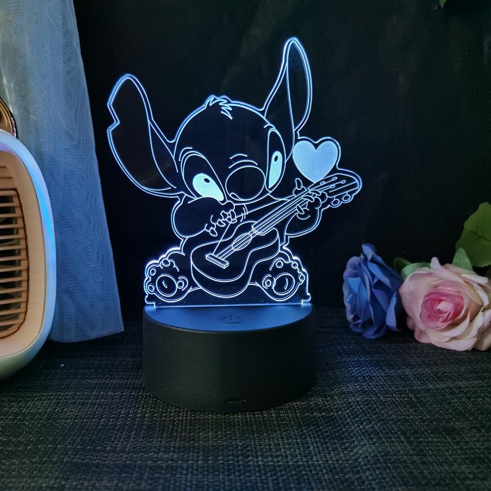 Stitch 3D Acrylic Illusion Night Light 16 Color Changing Decorative Lights With Remote Control Christmas Birthday Decoration Gif