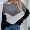 Women's Autumn and Winter Fashion Commuter Loose Patchwork Knit Sweater