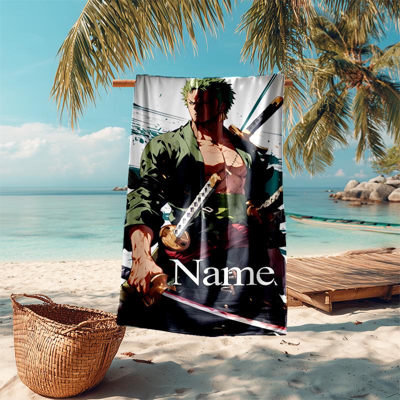Personalized customized proof beach towel with Zoro the Pirate King pattern - soft, absorbent,quick-drying,perfect swimming,camping&bathing