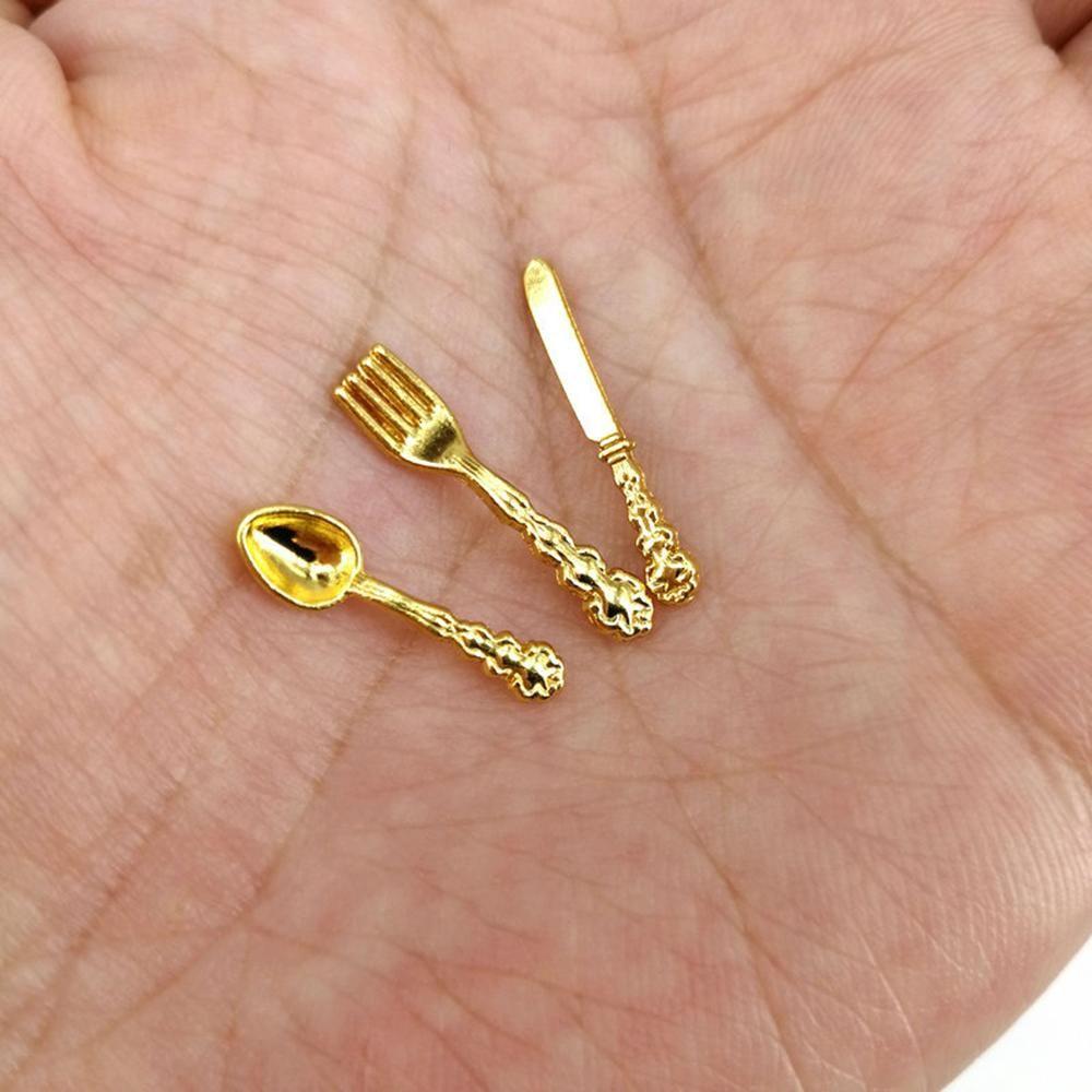 1:12 Scale Kitchen Simulation Mini Cutlery Miniature Cookware Fork Knife Spoon Doll Accessory