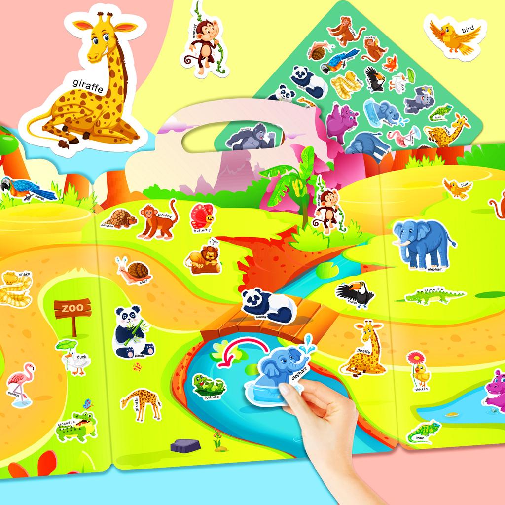 DIY Children's Zoo Jelly Quiet Book Early Education Concentration Development Repeatedly Sticking Zoo Jelly Sticker Book