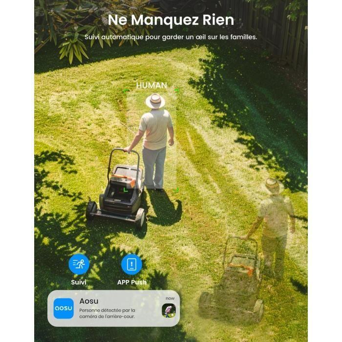 Caméra de Surveillance - AOSU - Panneau Solaire - Vision Nocturne 2K - Suivi Automatique