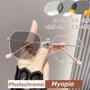 Square Metal Frame Photochromic Myopia Glasses Large Frame Anti Blue Light Color Change Glasses Ultra Light Near Sight Glasses