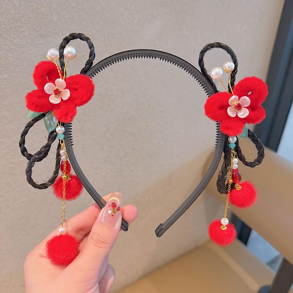 Flower Children Wig Headband Butterfly Hanfu Headwear Lovely Chinese New Year Headwear Daily