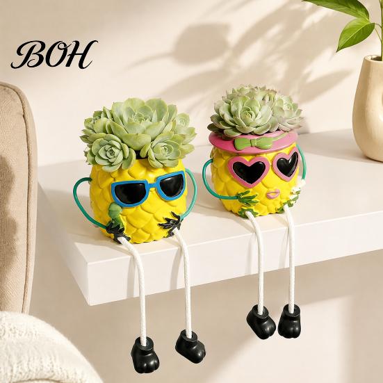 Small Decorative Vessel for Plants Pineapple Tabletop Planter, Succulents Pot with Hanging Legs, Versatile Modern Artistic Planter Desktop Organizer,
