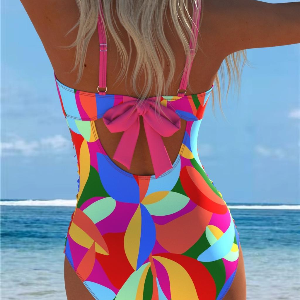 1011 new European and American printed one-piece swimsuit women's beach hot spring sexy swimsuit
