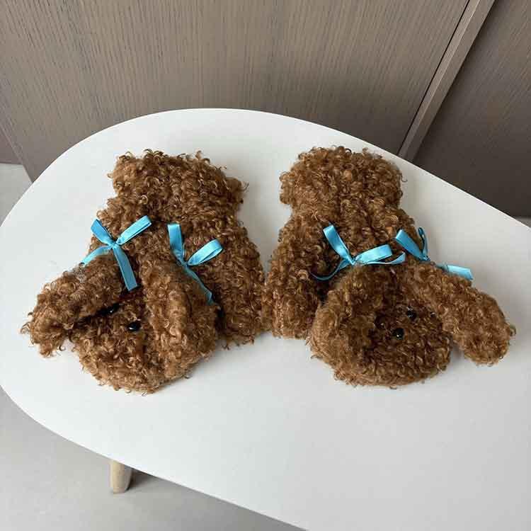 Cute puppy bow plush hat women's autumn and winter thickened cycling ear protection hat warm Lei Feng hat scarf gloves