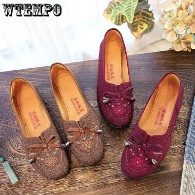 Обувь Старая Пекинская тканевая обувь Обувь для мам с мягкой подошвой Удобные и универсальные одинарные туфли Нескользящая обувь на плоской подошве Туфли для пожилых людей