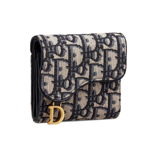 Dior Кошелек из холста с вышивкой "Цветок лотоса" и классическим принтом-монограммой. Унисекс. Джинсово-синий. S5652CTZQ_M928