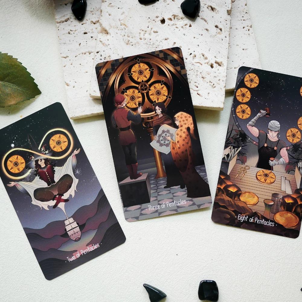 Звезды, освещающие ночь, 10,3*6 см, ОБЫЧНЫЕ, яркие, в азиатском стиле, мультяшная колода, нежная линия искусства, 78 шт., уникальные инди-карты Таро для начинающих