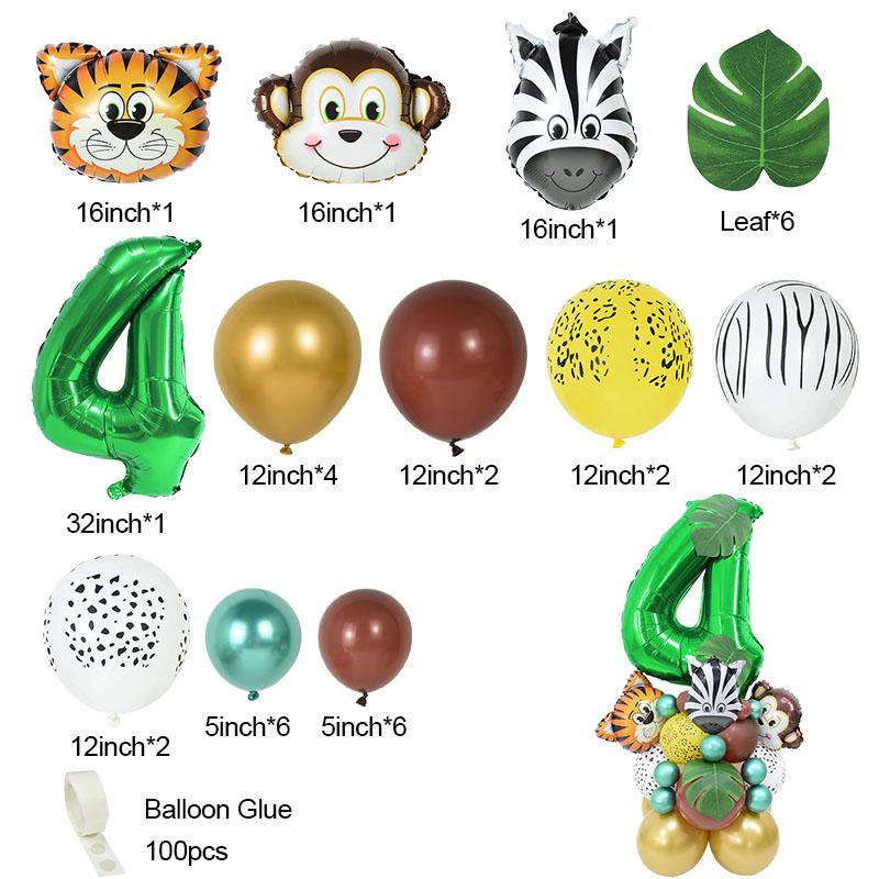 35pcs/set Jungle Safari Party Animal Digital Balloons Kids 1 2 3 4 5 6 7 8 Years Birthday Party Decoration Forest Party Supplies