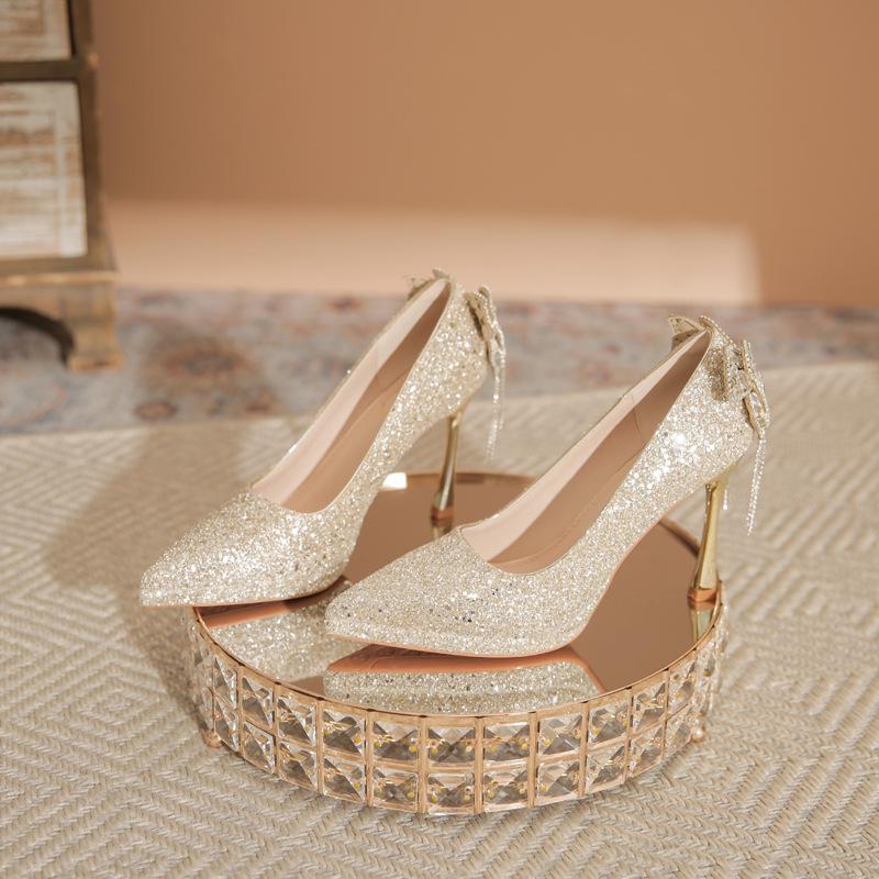 Свадебные туфли Xiuhe Stiletto цвета красного вина с пайетками, бантом, платформой и неглубоким вырезом для женщин