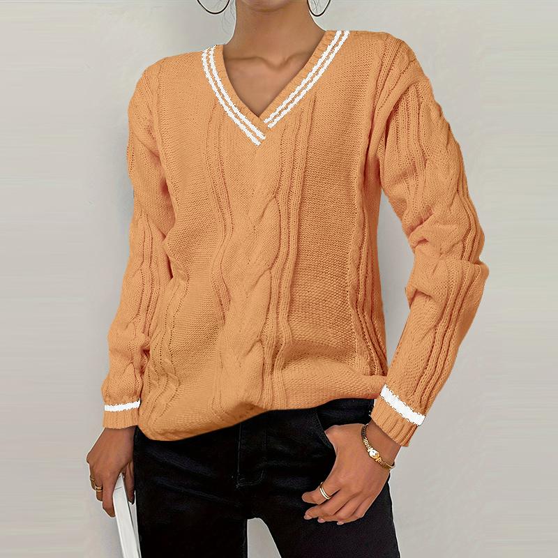 VONDA Women Autumn Warm V-Neck Long Sleeve Knitted Pullover Sweaters