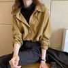 Women Corduroy Shirt Lapel Long Sleeve Single-Breasted Shirt Tops Bottoms Tops Layer Wear Commuter Style Shirt
