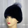 Уличные шапки из меха кролика рекс, эластичные вязаные шапки из натурального меха, зимние теплые шапки с меховым помпоном, полосатые натуральные женские зимние меховые шапки