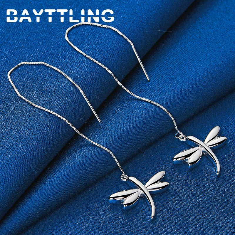 New Style 925 Sterling Silver Fashion Long Tassel Dragonfly Earrings For Women Girlfriends Gift Jewelry Accessories Party