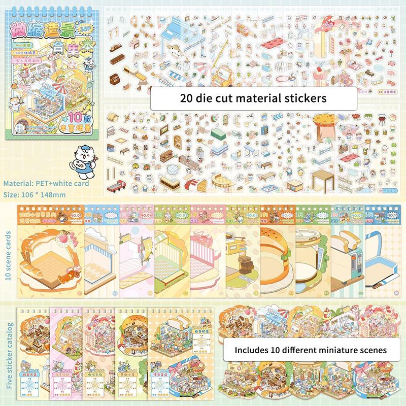 1Set Chinoiserie Theme Landscape Sticker Books Mountain River World Series Diy Decoration Sticker Cartoon Scene Stack Sticker