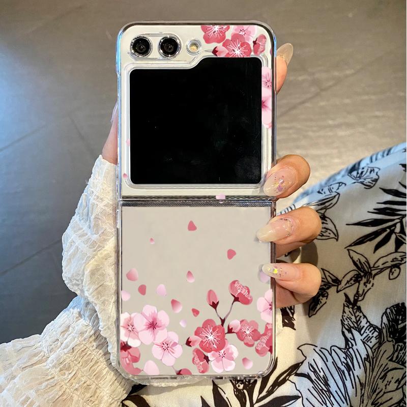 Прозрачный чехол с узором розового бантика для Samsung Galaxy Z Flip7 Flip6 Flip5 Жесткая складная крышка для телефона для Samsung Z Flip 7 6 5 4 3 5G