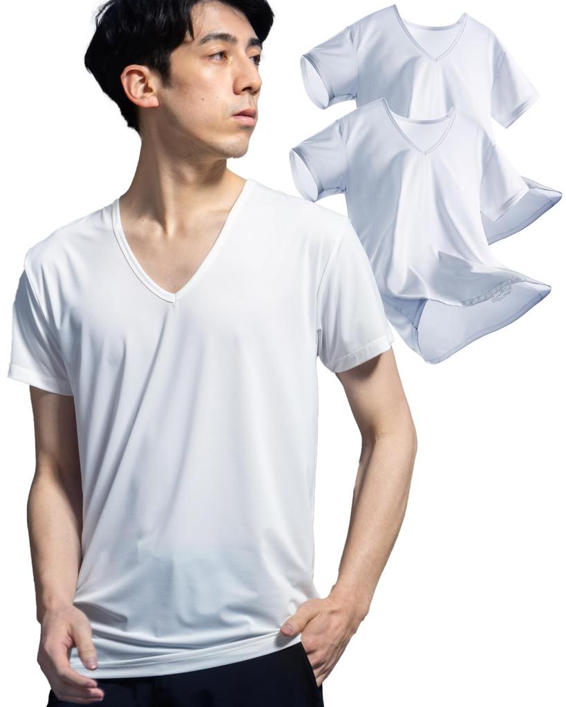 Duerfusa Short Sleeve Inner for and Summer of Men's Cool-to-the-Touch Shirt, Q-MAX 0.42, Breathable, Moisture-Wicking, Quick-Drying, Stretchy,