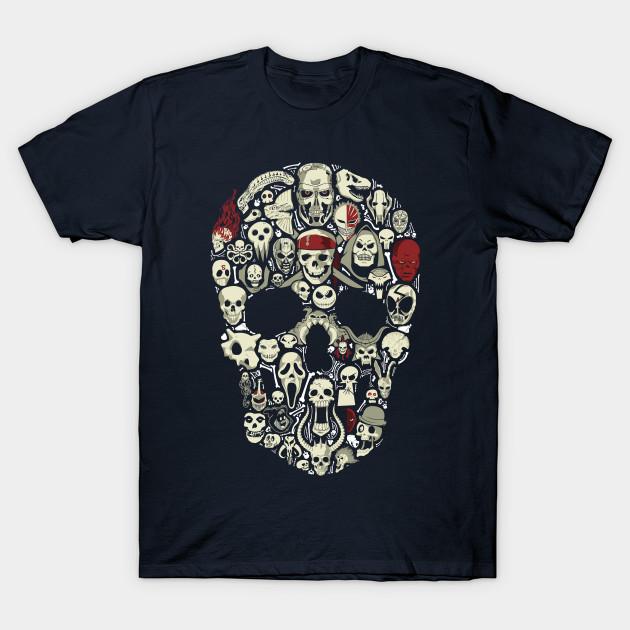 Asian Size Men Black Print T-shirt Skulls No-Cut Heat Transfer Print Cotton Tshirt