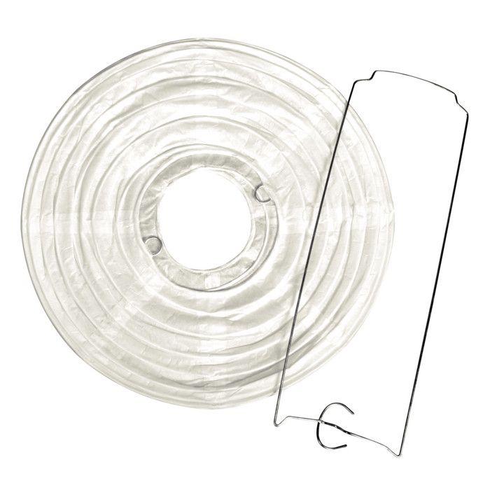 Lampion de papier, 30cm ø, blanc, av. Pied en métal, sachet 1 pièce