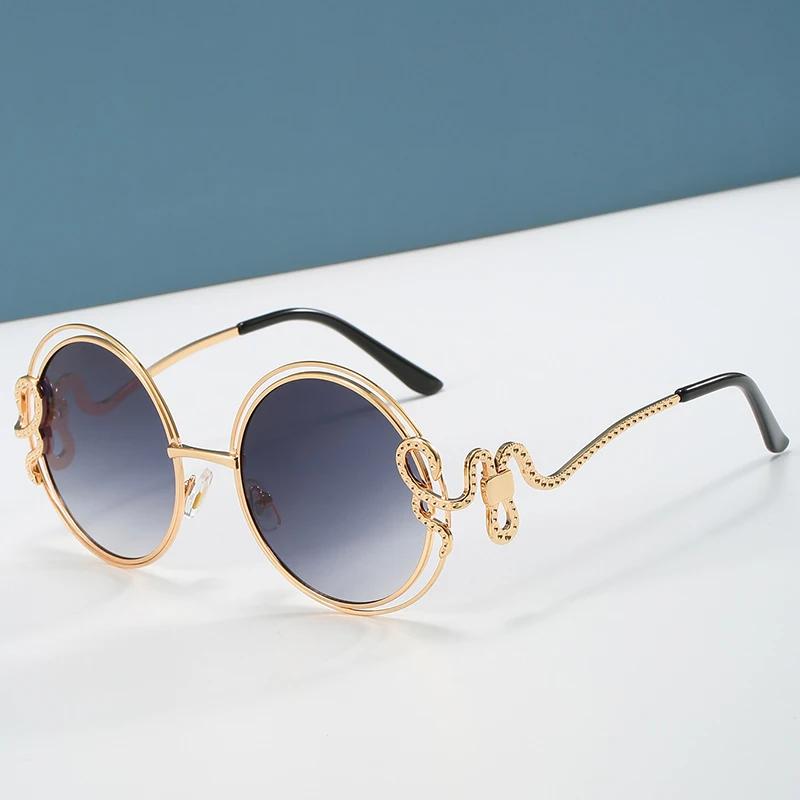 Luxury Brand Designer Fashion Vintage Round Sunglasses Women Animal Outdoor Mirror Trendy Shades Rays Party Travel Lady Glasses