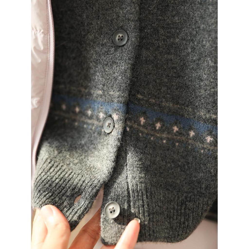 Women's Retro Fair Isle Wool Jacquard Round Neck Loose Cardigan Sweater, Autumn Collection