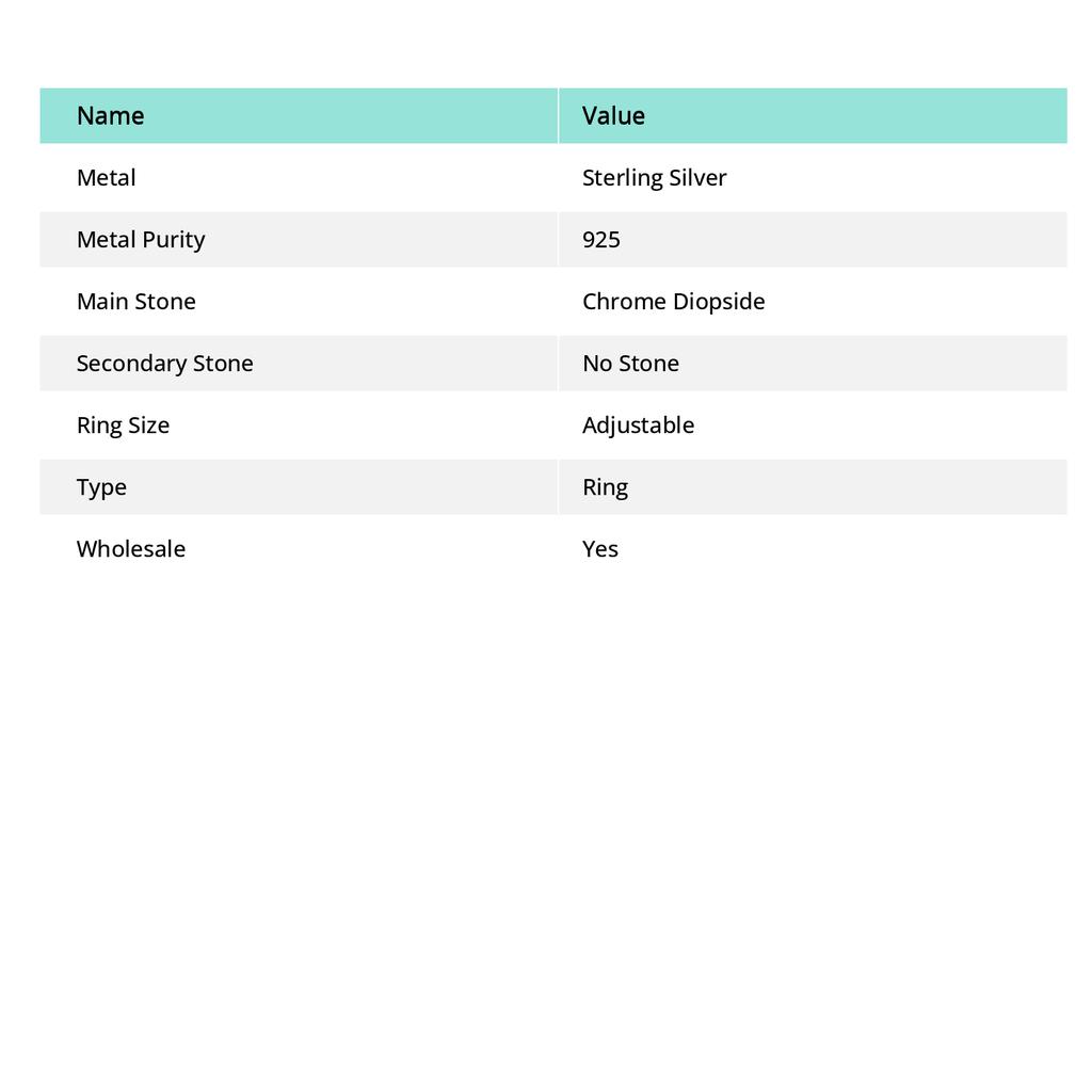 Кольцо из серебра 925 пробы с хром-диопсидом, размер регулируется