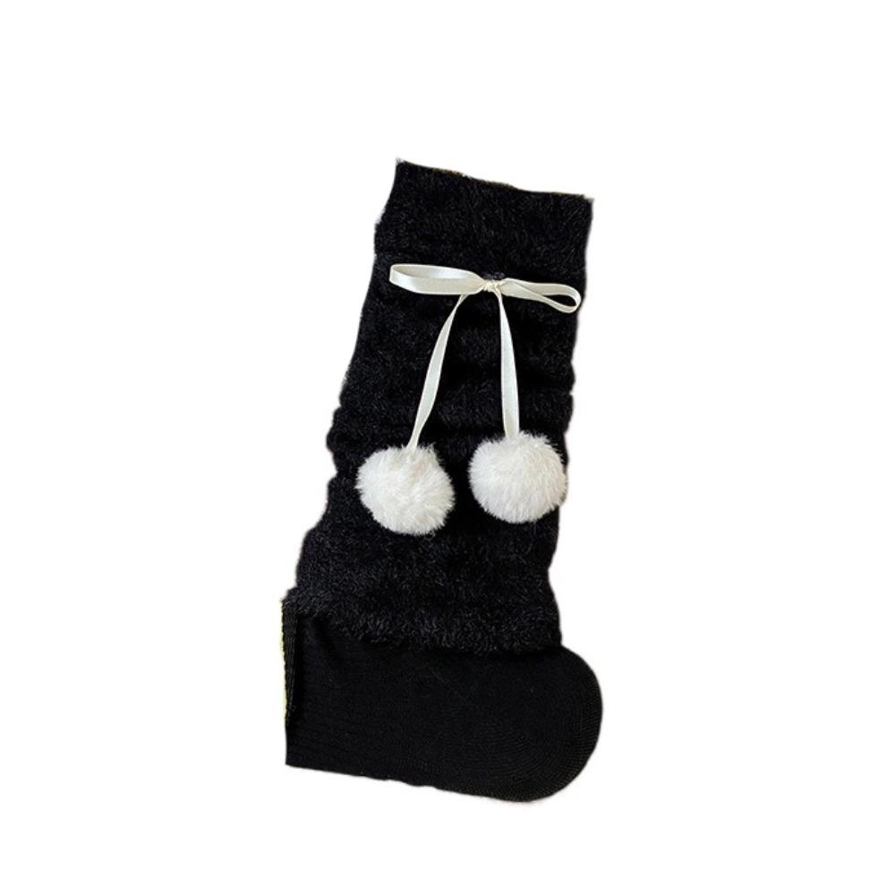 Plush Balls Balletcore Plush Stockings Y2k Lolita Bowknot Leg Warmer Fall Winter