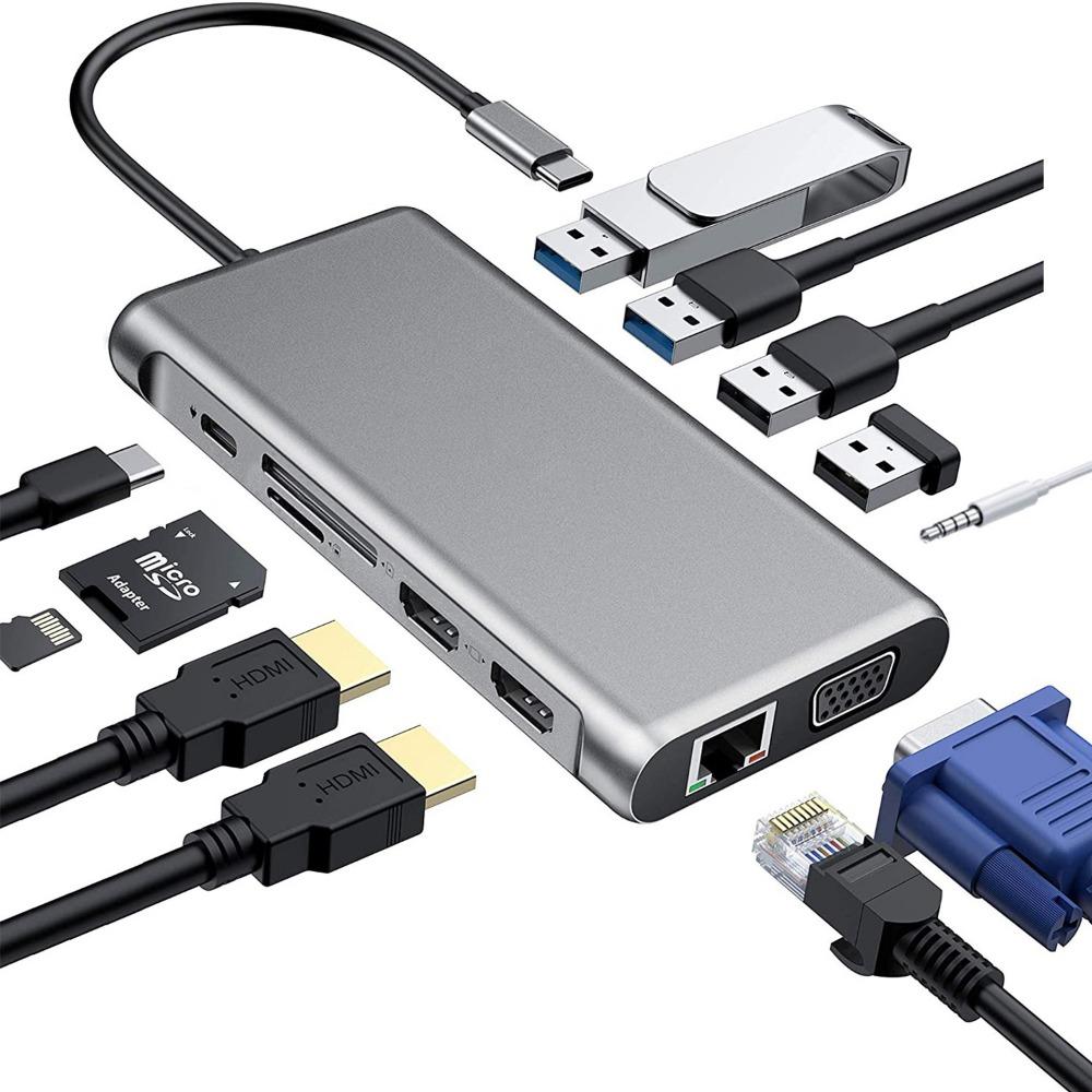 8-в-1 USB C-концентратор с портом Ethernet, многопортовый адаптер типа C, док-станция для ноутбука