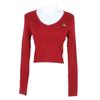 Korean Style V-Neck Saturn Embroidered Slim Knit Top for Women