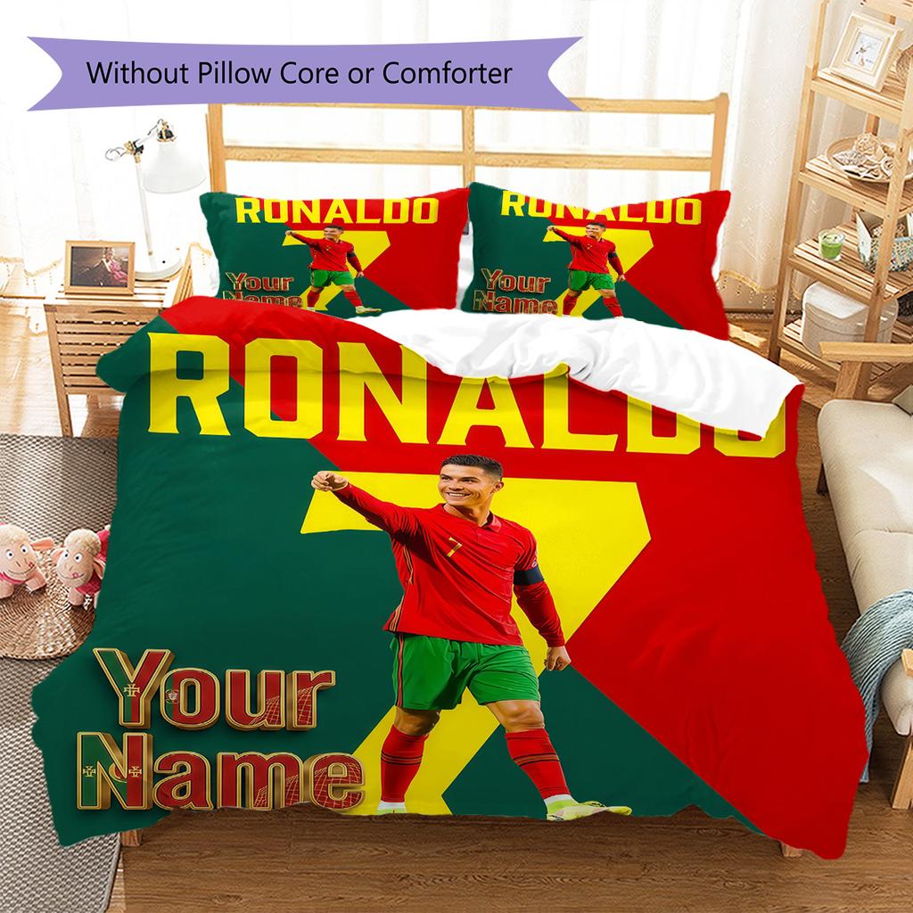 Custom Name Ronaldo's Celebration Moment Bedding,Quilt Set Quilt Cover Pillowcase Home Birthday Gift (1 * duvet cover + 2 * pillowcase, without core)