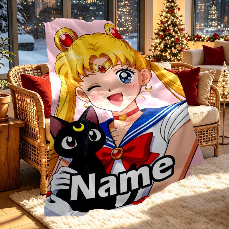 Custom Name Personalized Sailor Moon Print Blanket, Home Decor, Bedroom, Sofa, Camping, Couch, Gifts for Birthday Christmas