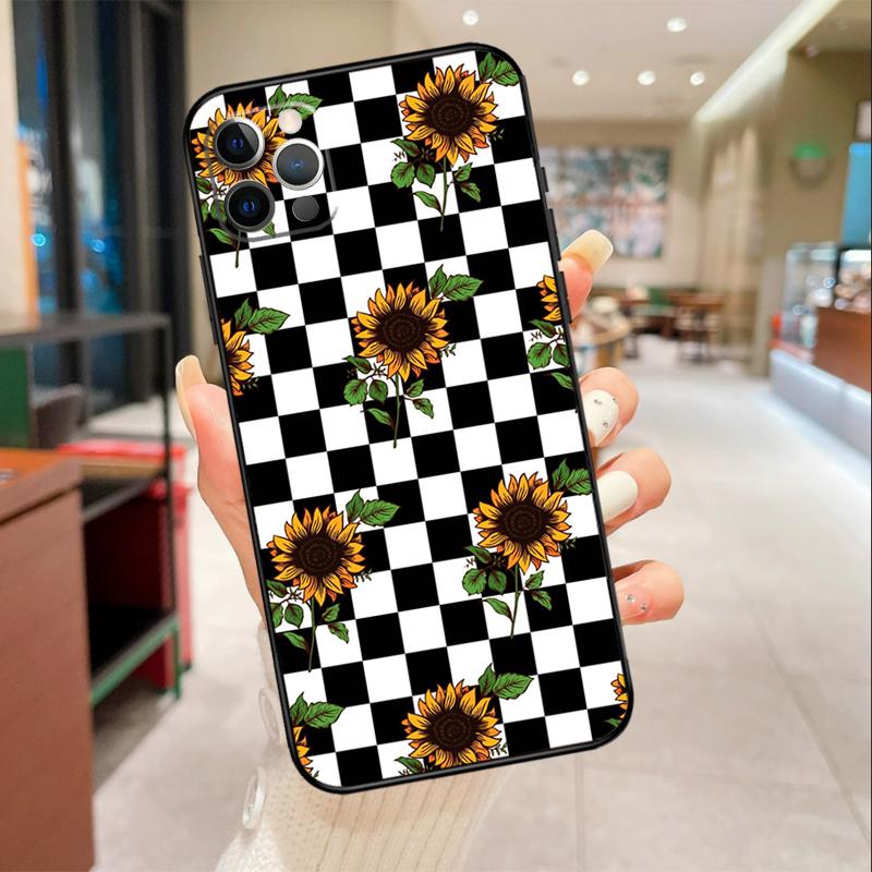 Checkerboard Sunflower Phone Case For iPhone 17 Air 16 14 13 11 15 Pro Max mini 15 16 Plus 16e Protective Cover