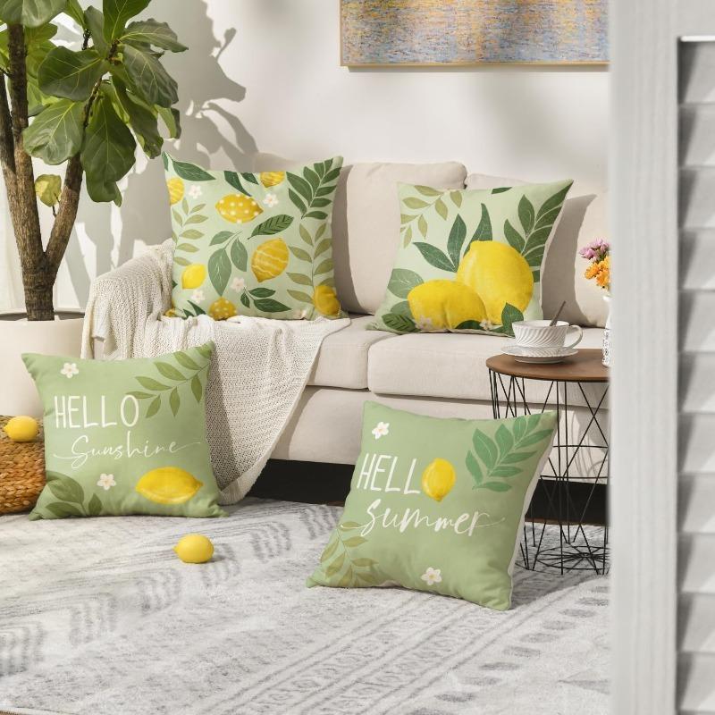 pc Summer Lemon Green Leaf Throw Pillow Cover D DoubleSide Print Polyester Cushion Case for Home Sofa Housewarming Gift Decor
