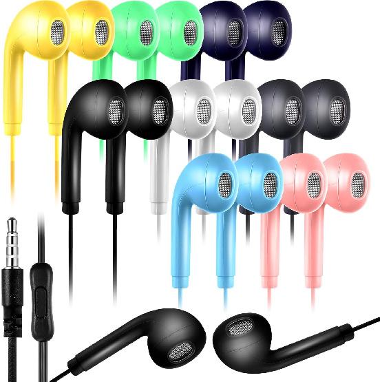 Xinnun 50 Pack Bulk Earbud Headphones with Mic Student in Ear Earbuds Classroom Wired Ear Buds with 3.5mm Headphone Plug for Kids Adults School