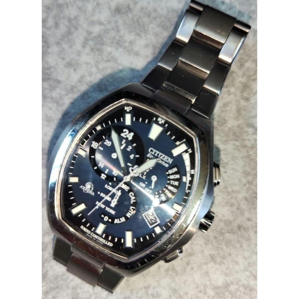 Used Citizen Attesa Eco-Drive Radio-Controlled Solar Tonneau Navy Dial