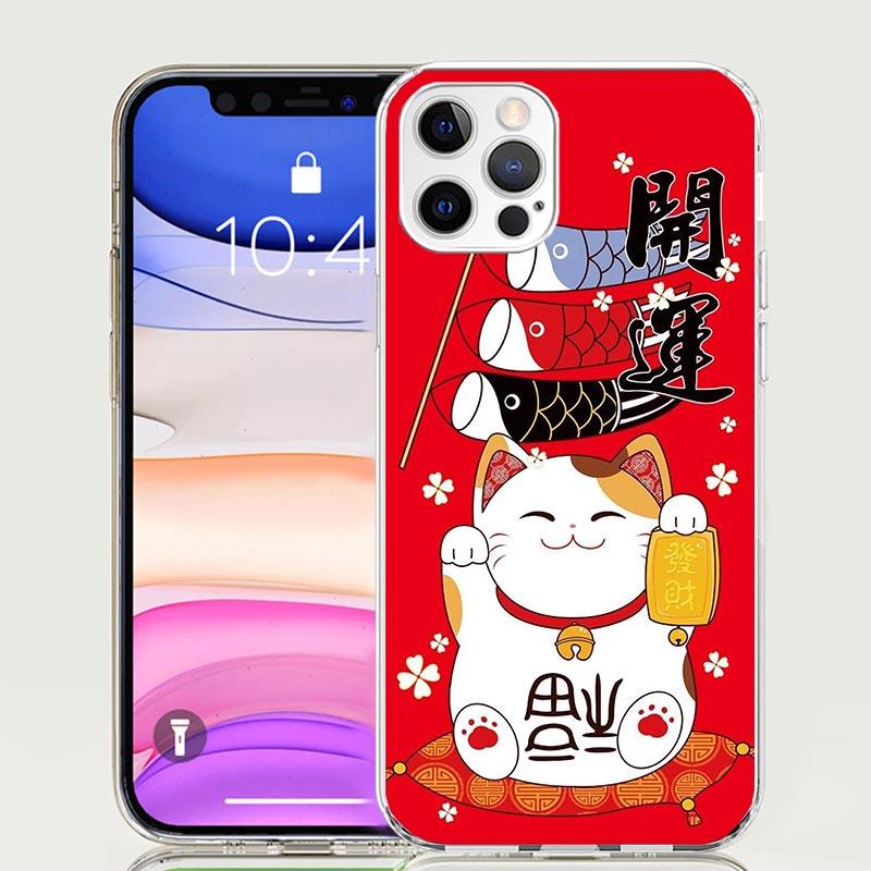 Lucky Cat Maneki Neko Japanese Phone Case for Apple iPhone 17 Air 16 15 Plus 14 + 13 Mini 12 11 Pro Max 7 8 SE 16Max Soft Shell