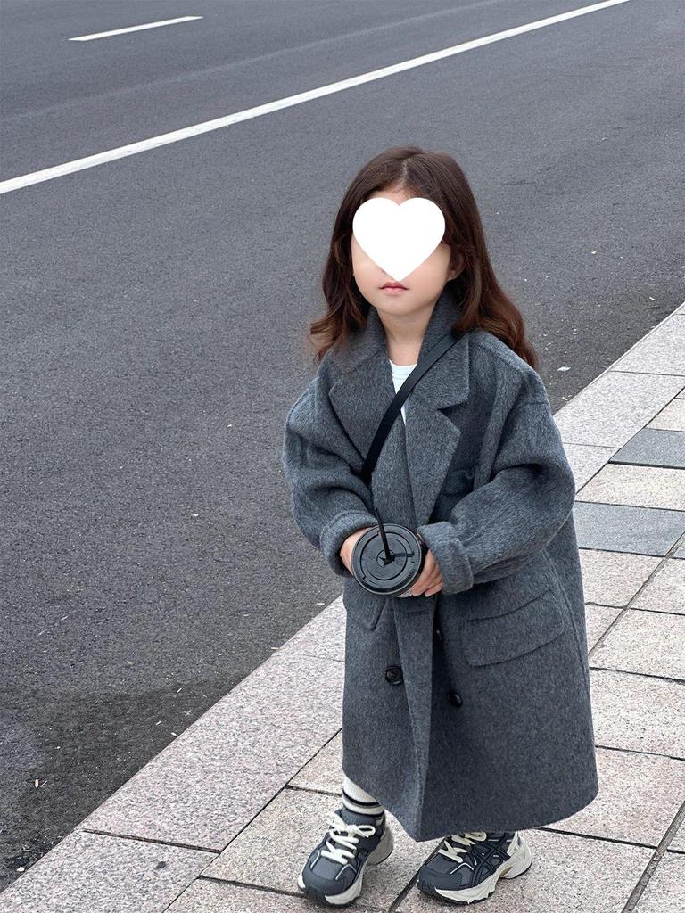 Детское модное шерстяное пальто - Корейский стиль, средней длины, серое, унисекс, коллекция осень/зима 2025