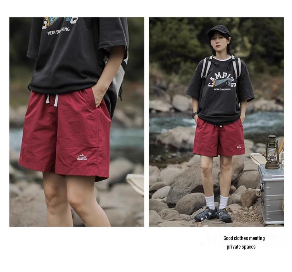 Men's Quick-Dry Casual Beach Shorts - Summer Outdoor Mountain Series, Solid Color, Trendy Loose Fit, Five-Point Style Sports Pants.