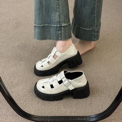 Платформа Римские Сандалии Девочка 2025 Новые Весна и Лето Ретро Ажурные Туфли на Платформе Фея Студентка Увеличение Роста Босоножки с Закрытым Носком