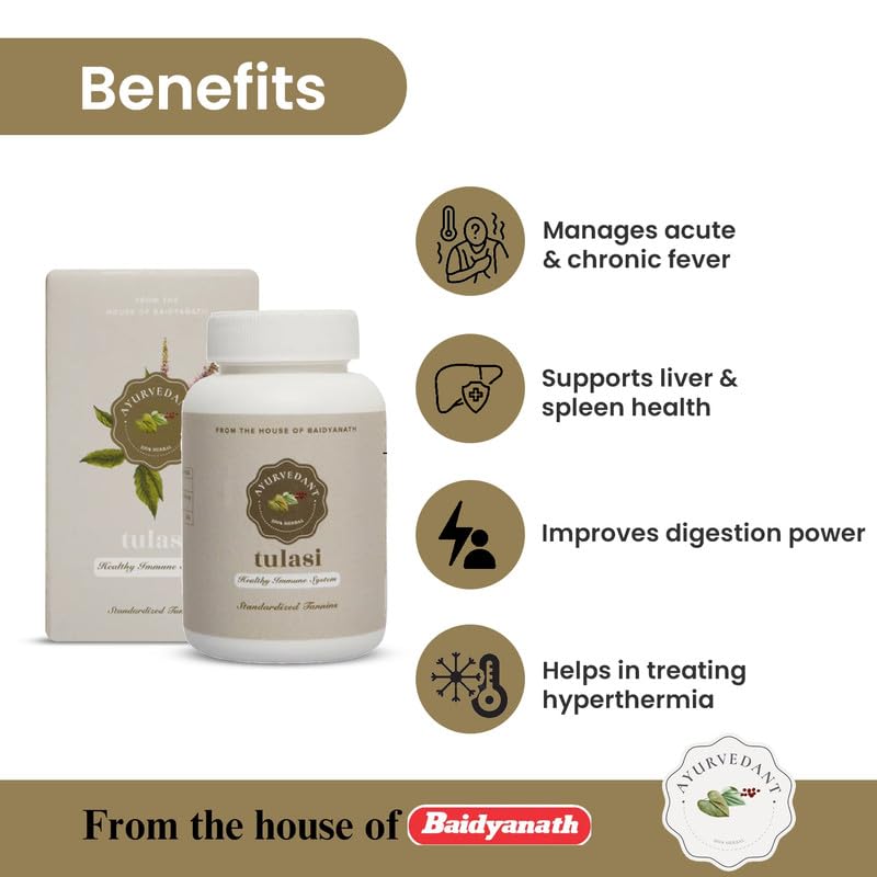 Baidyanath Ayurvedant Tulasi Capsules 60 Count Pack Of 1 Natural Herbal Supplement For Immunity Support And Daily Stress Relief Wellness